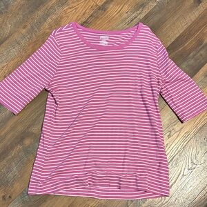 Duluth Trading Co Pink and White Striped Short Sleeve Tee